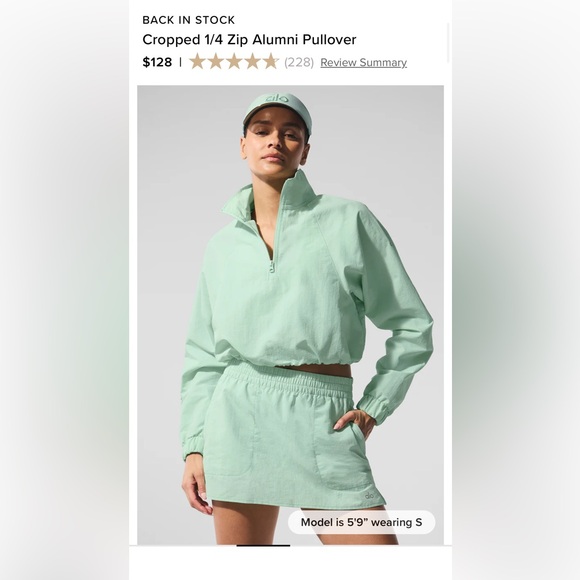 Alo SET!! Cropped 1/4 Zip Alumni Oullover and Skirt Set Spearmint XXS - Picture 1 of 7